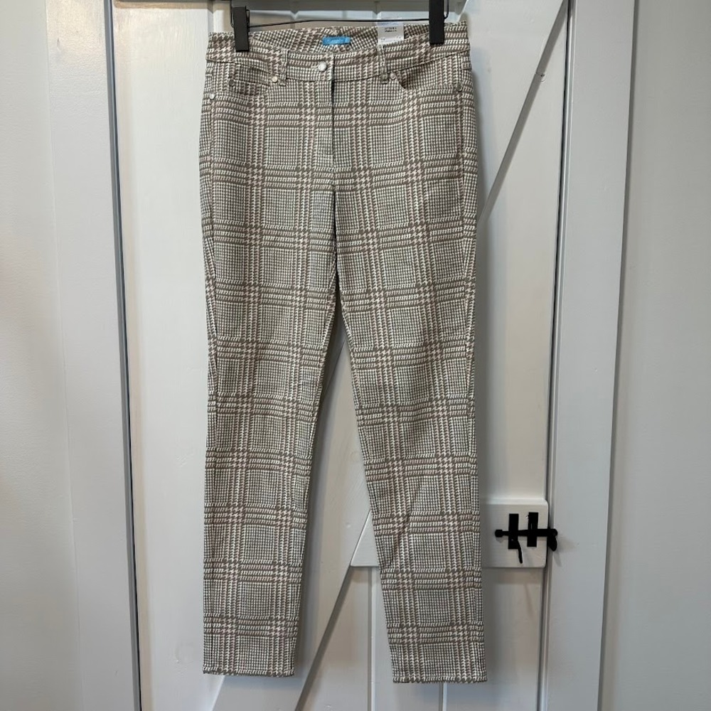J.McLaughlin Womens Lexi Jean Pants 6 Khaki Pink Hilltop Plaid Slim Leg NEW